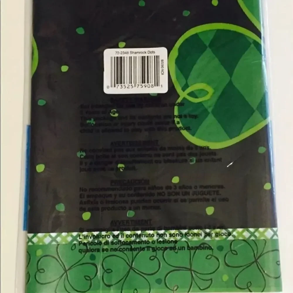 St Patrick’s Day Shamrock Plastic Tablecloth 54x108 Party Creations Clover